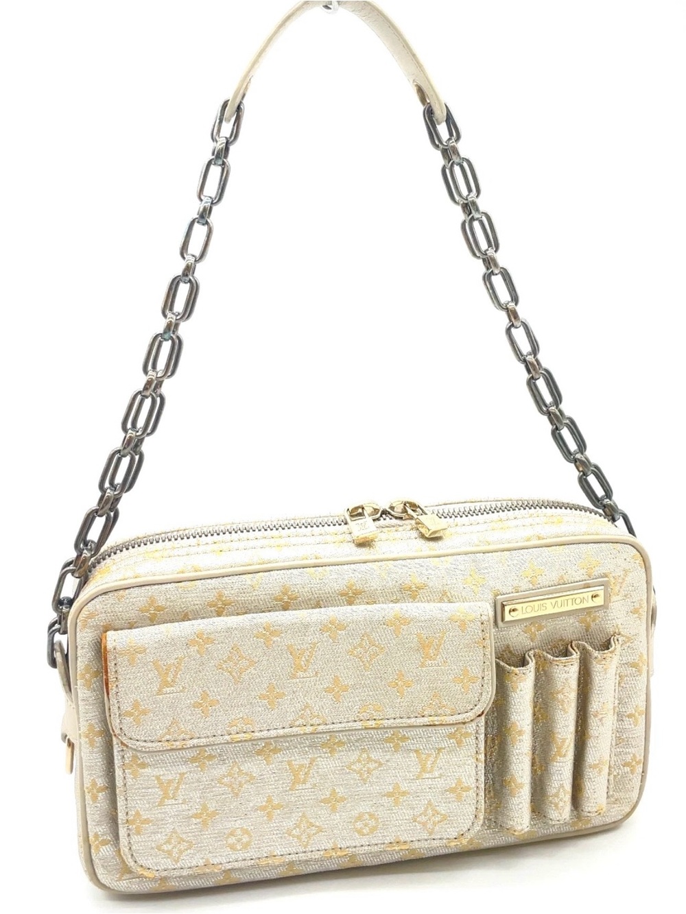 Louis Vuitton Cream Monogram Shoulder Bag with Gold Accents